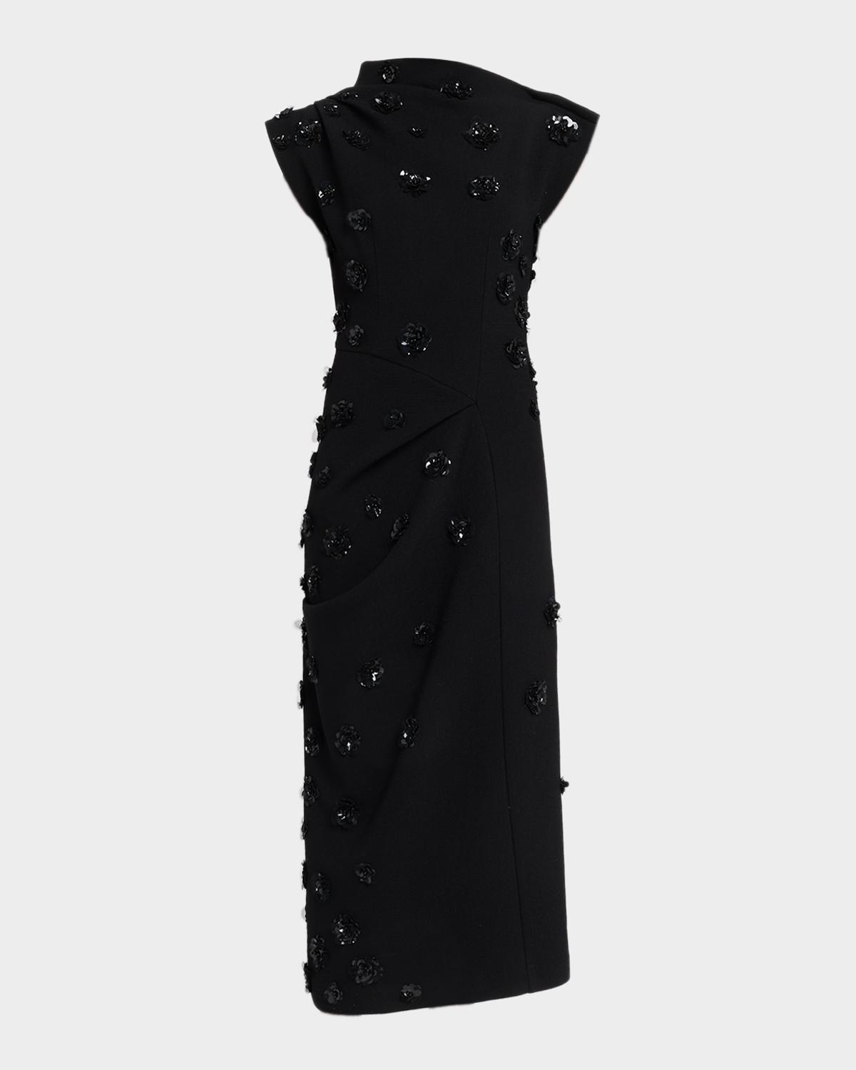 Michael Kors Collection Cap-Sleeve Floral Sequin Midi Dress