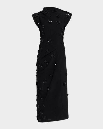 Michael Kors Collection Cap-Sleeve Floral Sequin Midi Dress