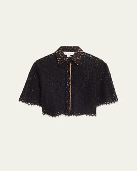 Michael Kors Collection Cropped Scalloped Lace Shirt