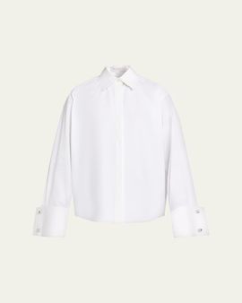Michael Kors Collection Crystal-Cufflink Frayed Cotton Button-Down Shirt