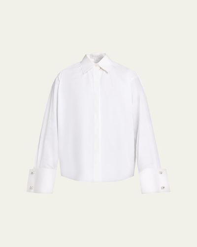 Michael Kors Collection Crystal-Cufflink Frayed Cotton Button-Down Shirt