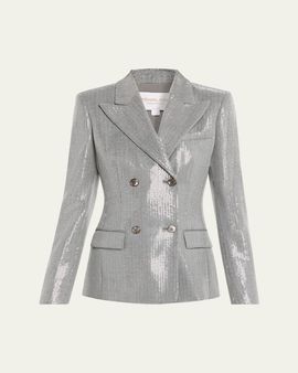 Michael Kors Collection Double-Breasted Pinstripe Sequin Jacket