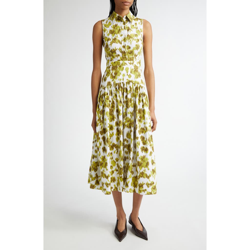 Michael Kors Collection Michael Kors Collection Abstract Floral Print Drop Waist Shirtdress