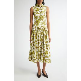 Michael Kors Collection Michael Kors Collection Abstract Floral Print Drop Waist Shirtdress