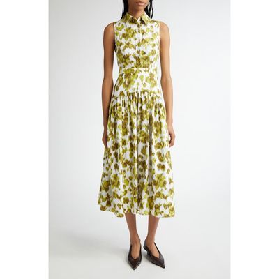 Michael Kors Collection Michael Kors Collection Abstract Floral Print Drop Waist Shirtdress