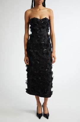 Michael Kors Collection Michael Kors Collection Floral Strapless Silk & Wool Dress