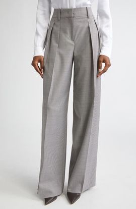 Michael Kors Collection Michael Kors Collection Pleated Houndstooth Slouch Stretch Virgin Wool Trousers