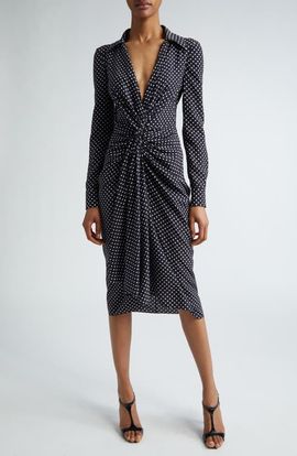 Michael Kors Collection Michael Kors Collection Polka Dot Long Sleeve Midi Shirtdress