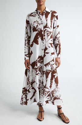 Michael Kors Collection Michael Kors Collection Shadow Floral Print Long Sleeve Silk Crêpe de Chine Shirtdress