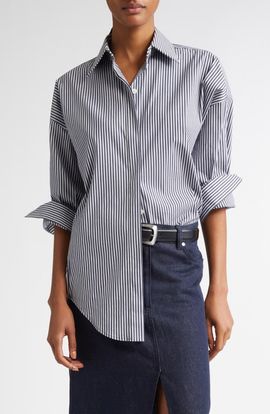 Michael Kors Collection Michael Kors Collection Wedge Oversize Pinstripe Button-Up Shirt