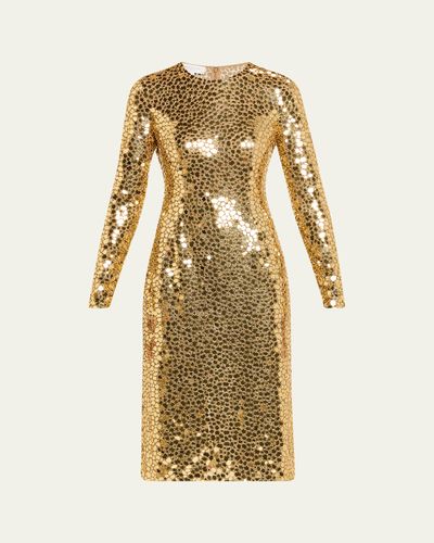 Michael Kors Collection Mirror Embroidered Long-Sleeve Sheath Dress