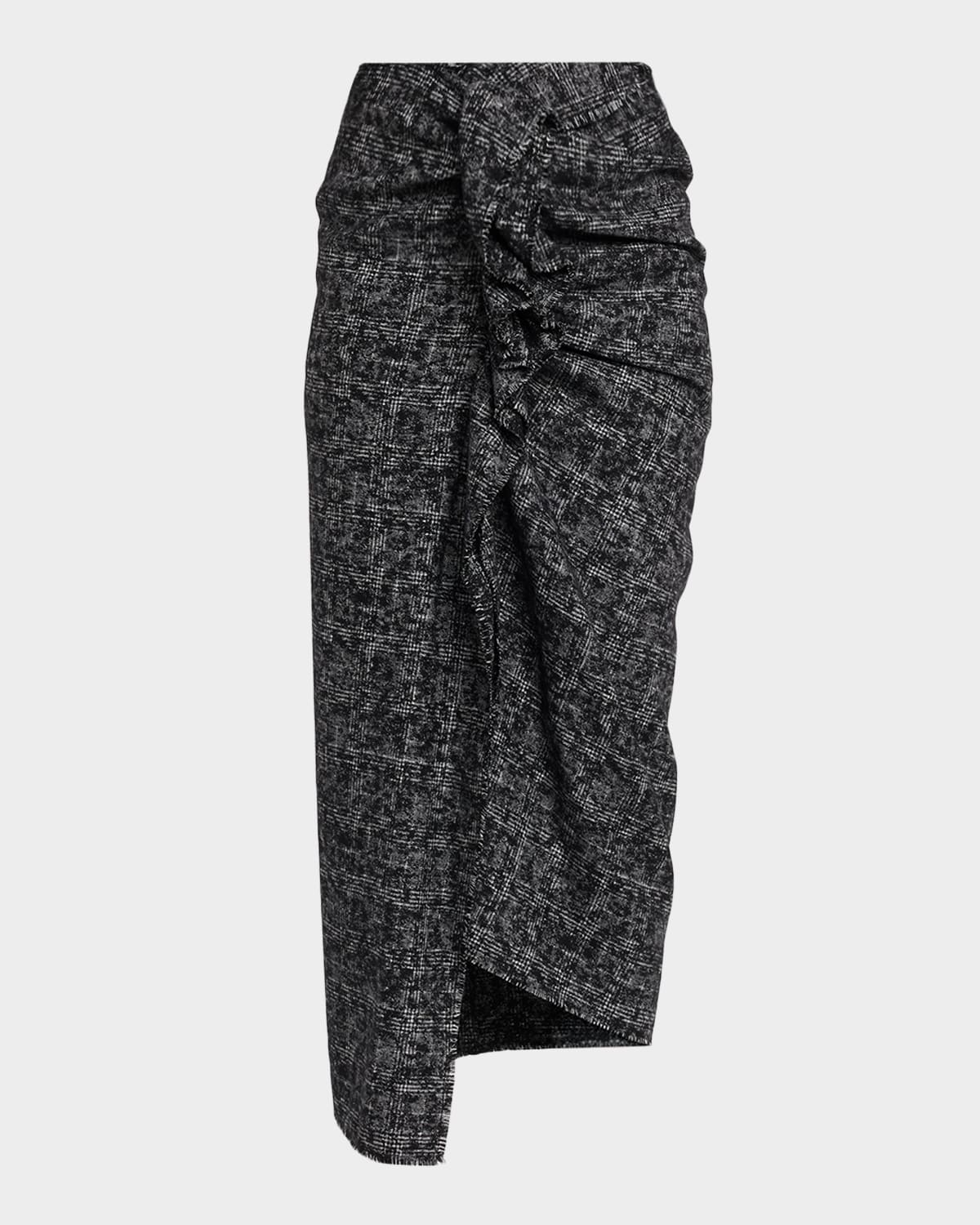 Michael Kors Collection Pareo Frayed Plaid Wool Midi Skirt