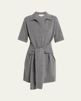 Michael Kors Collection Tie-Waist Cashmere Polo Sweater Mini Dress
