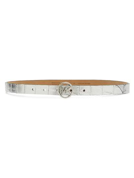 Michael Kors Women's MK Logo Belt Metallic Croc-Embossed Belt