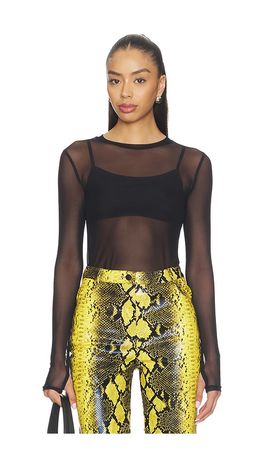 Michael Lauren Michael Lauren Vero Long Sleeve Fitted Mesh Top