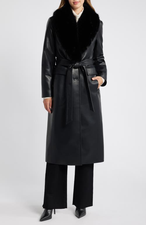 MICHAEL Michael Kors MICHAEL Michael Kors Belted Faux Leather Coat with Faux Fur Collar