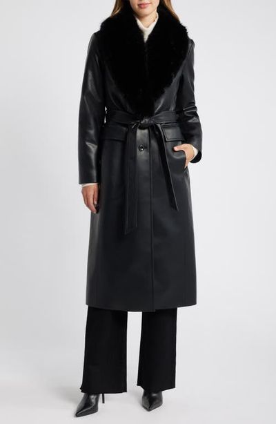 MICHAEL Michael Kors MICHAEL Michael Kors Belted Faux Leather Coat with Faux Fur Collar
