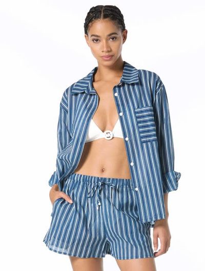 MICHAEL Michael Kors MICHAEL Michael Kors Marina Stripe Cover Up Shirt Swim