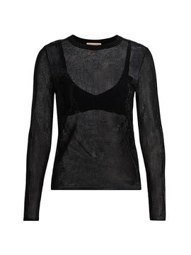 MICHAEL Michael Kors Women's Gem Fitted Long Crewneck Top