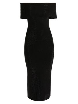 MICHAEL Michael Kors Women's Gem Fold-Over Off-The-Shoulder Midi-Dress
