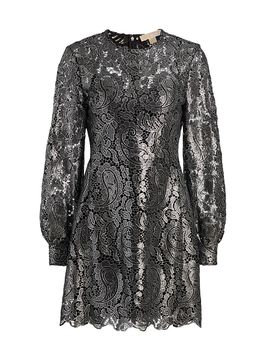 MICHAEL Michael Kors Women's Metallic Lace Long-Sleeve Minidress