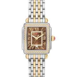 MICHELE MICHELE Deco Madison Mid Two-Tone 18K Gold Plate Diamond & Mother-of-Pearl Bracelet Watch, 29mm x 31mm