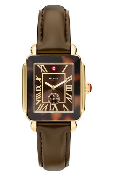 MICHELE MICHELE Deco Sport Mid Leather Strap Watch