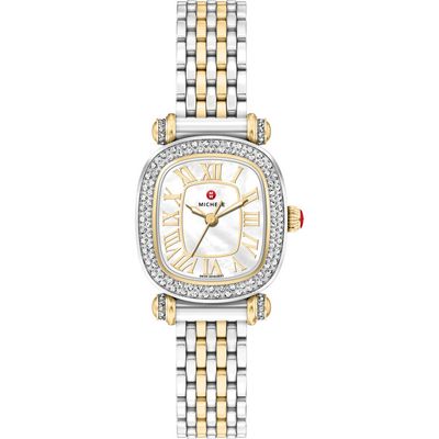 MICHELE MICHELE Mini Caber Isle Diamond & Mother-of-Pearl Two-Tone Bracelet Watch, 26mm x 28mm
