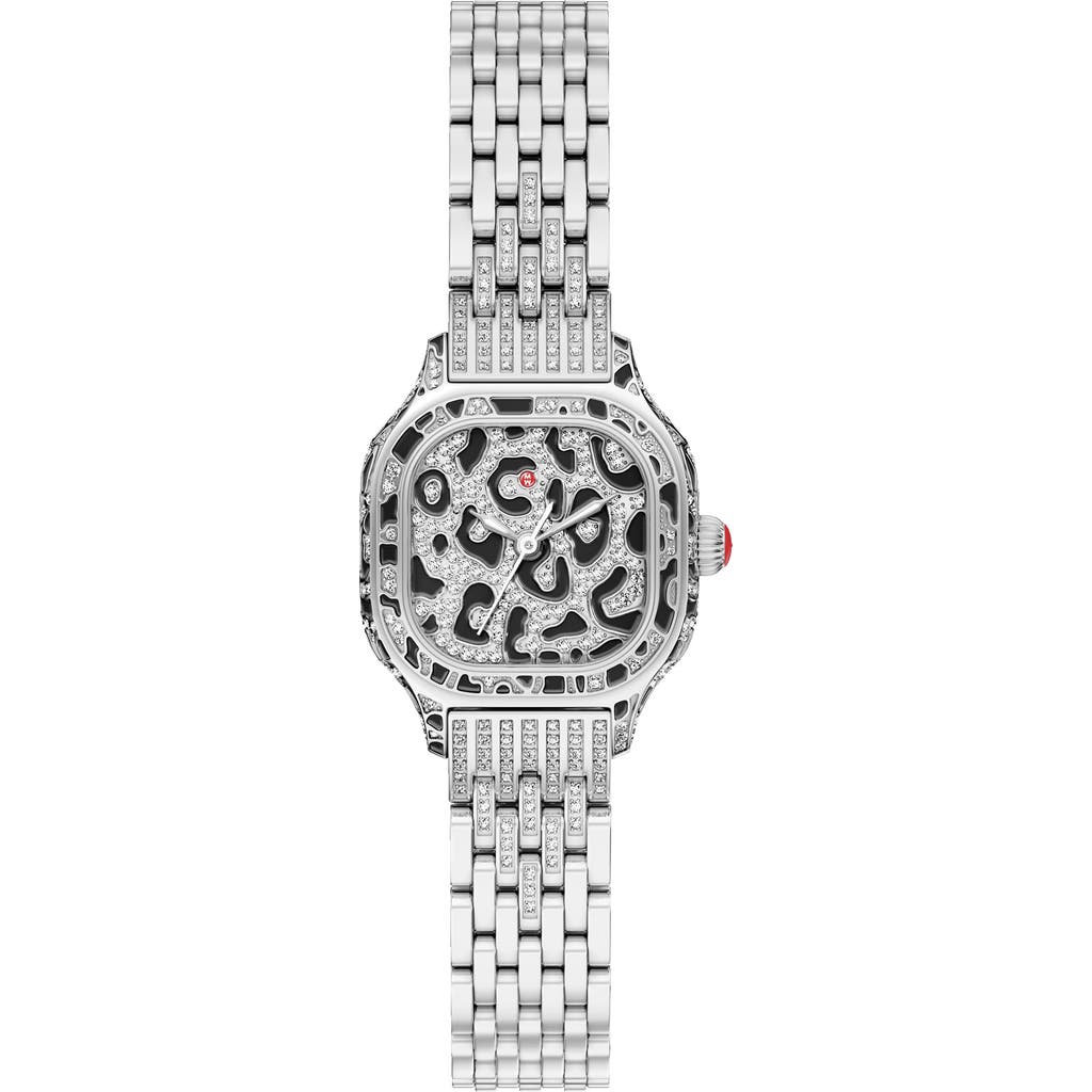 MICHELE MICHELE Mini Meggie Leopard Dial Diamond Bracelet Watch, 23mm x 25mm