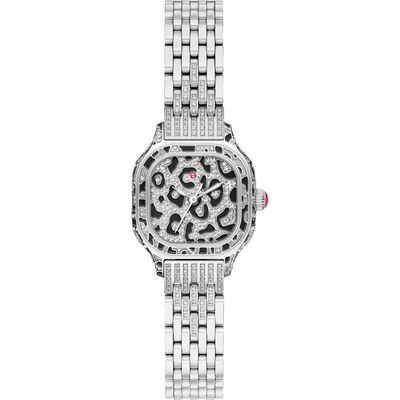 MICHELE MICHELE Mini Meggie Leopard Dial Diamond Bracelet Watch, 23mm x 25mm