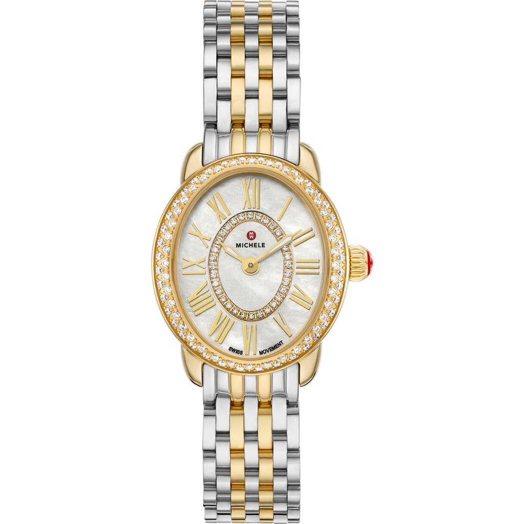 MICHELE MICHELE Serein Oval Diamond & Mother-of-Pearl Bracelet Watch, 24mm x 27mm