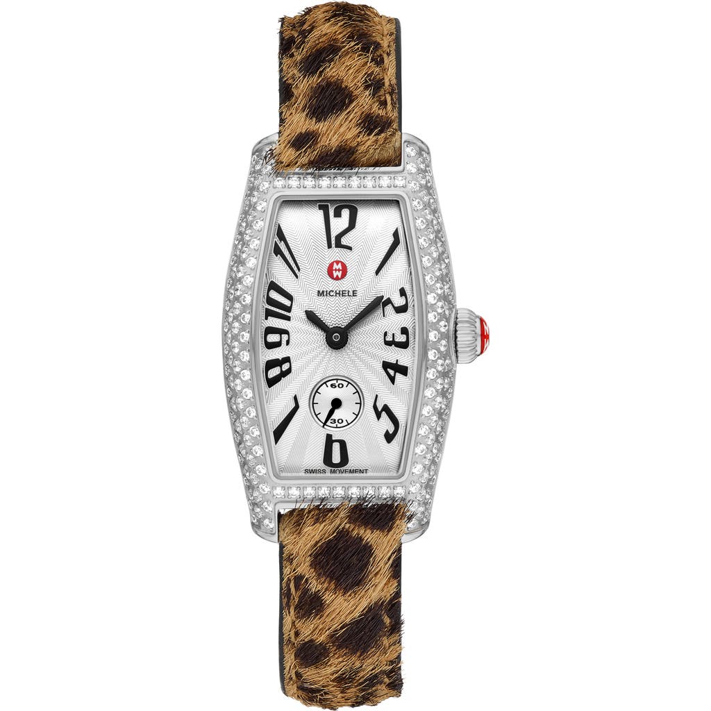 MICHELE MICHELE Special Edition Diamond Tonneau Calf Hair Strap Watch, 32mm