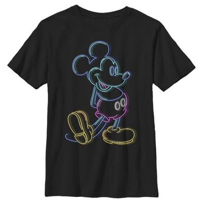 Mickey & Friends Boys' Husky Mickey & Friends Bright Neon Mickey Mouse Outline Graphic Tee