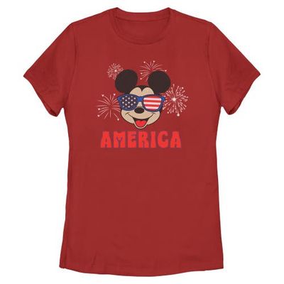 Mickey & Friends Mickey & Friends Women's American Sunglasses and Fireworks Short Sleeve Graphic T-Shirt