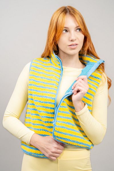 Midnight Lunch Midnight Lunch Stripe Vest Jacket in Blue/Yellow, Women's at Urban Outfitters