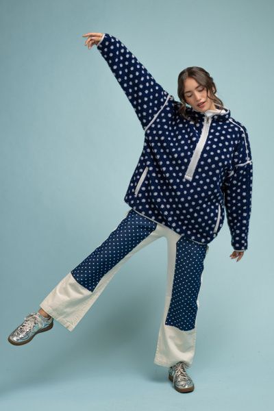 Midnight Lunch Midnight Lunch Wyoming Pullover Jacket in Navy Dot, Women's at Urban Outfitters