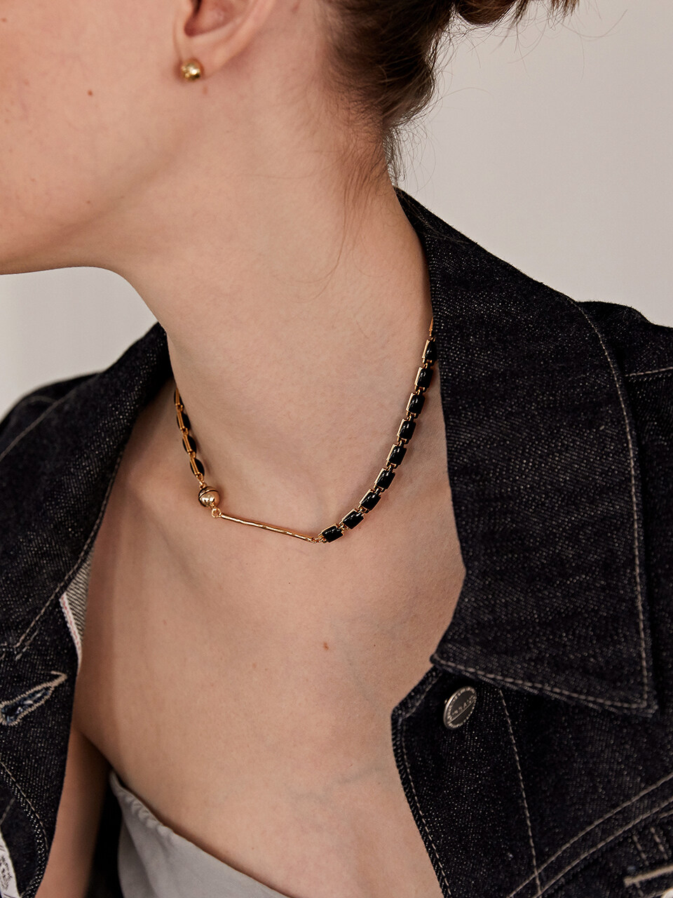 MIDNIGHT MOMENT Black Square Chain Necklace - Gold
