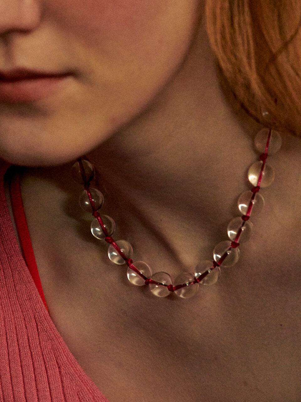 MIDNIGHT MOMENT Clear Knot Necklace_Pink