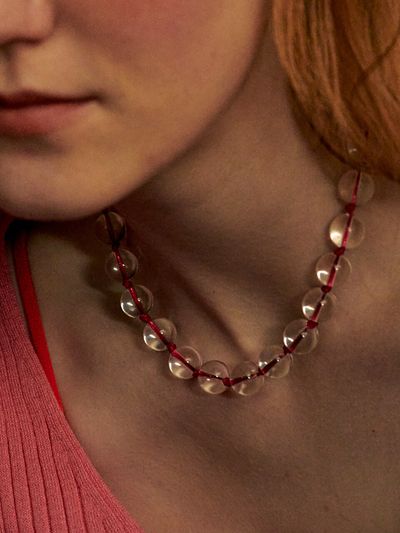 MIDNIGHT MOMENT Clear Knot Necklace_Pink