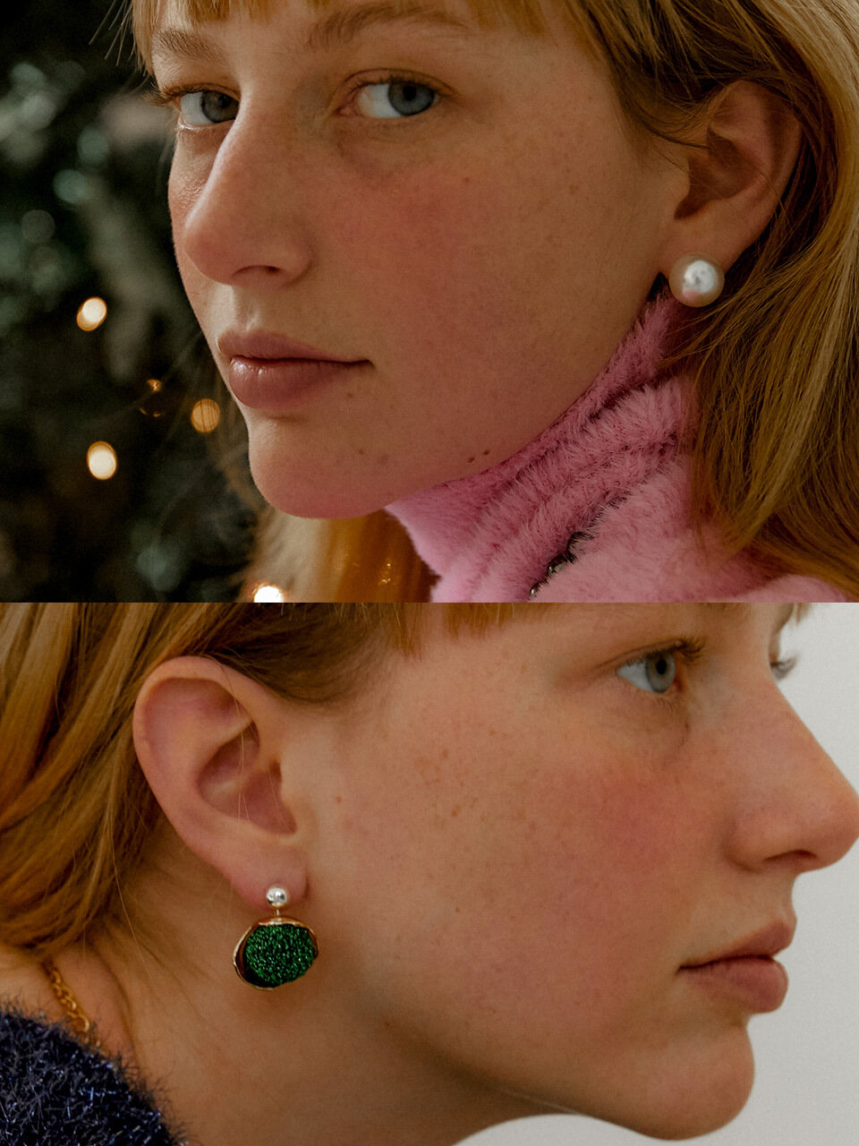 MIDNIGHT MOMENT Pearl Clutch Earring + Glitter Green Earring