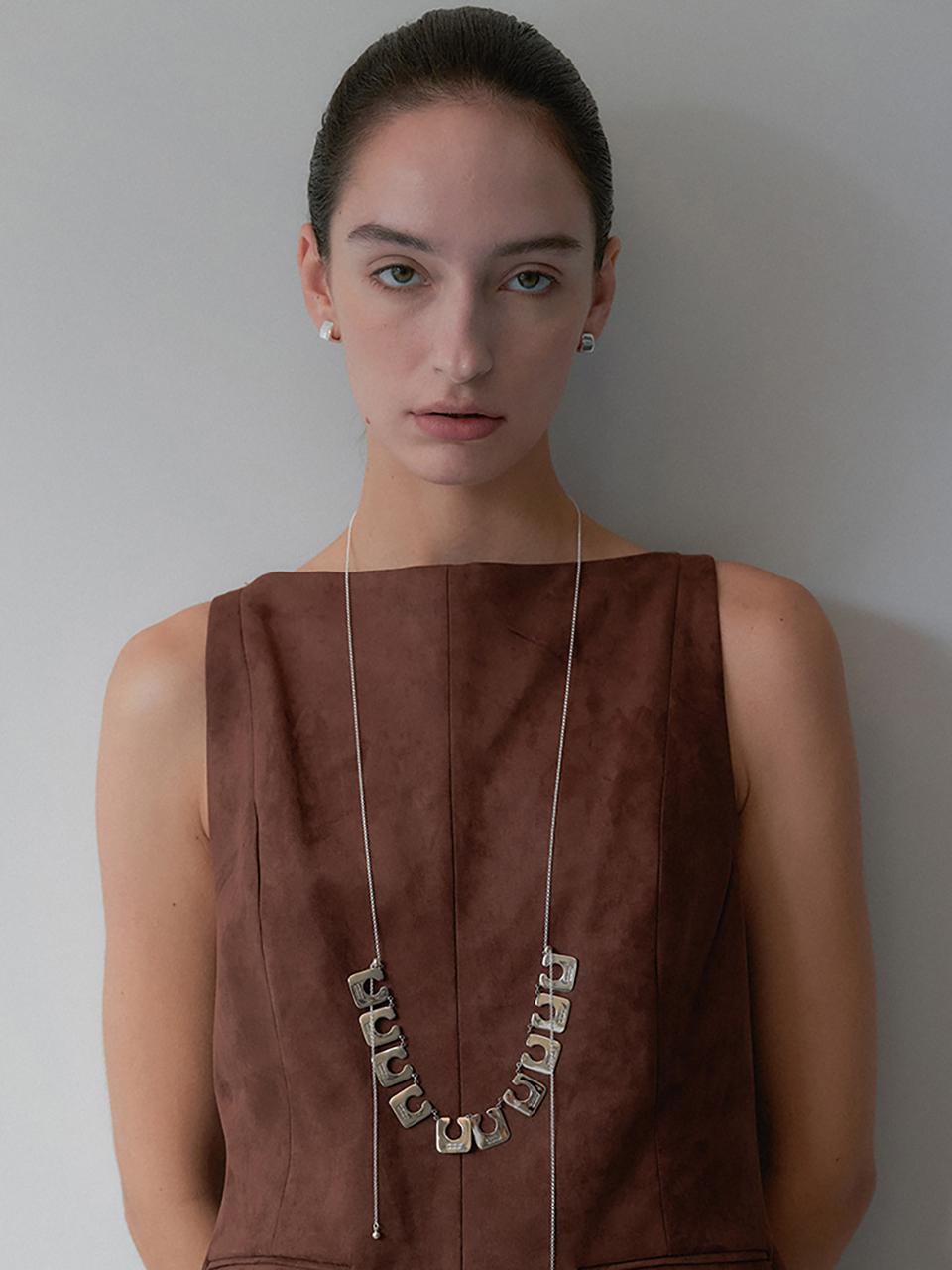 MIDNIGHT MOMENT Silver-Plated Square Link Long Necklace