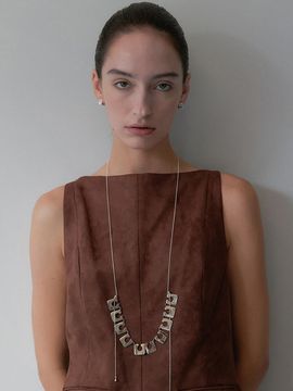 MIDNIGHT MOMENT Silver-Plated Square Link Long Necklace