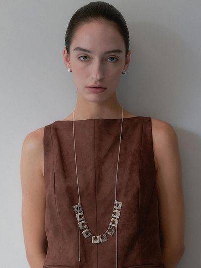 MIDNIGHT MOMENT Silver-Plated Square Link Long Necklace