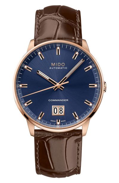 MIDO MIDO Commander Big Date Automatic Croc Embossed Leather Strap Watch, 42mm
