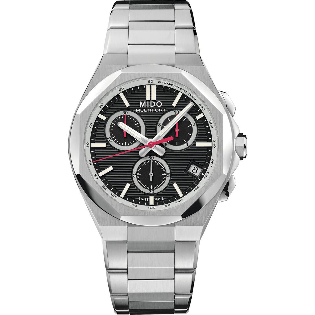 MIDO MIDO Multifort 8 Black One Crown Chronograph Bracelet Watch, 42mm 