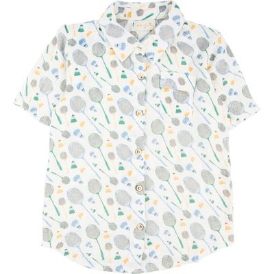 Miki Miette Miki Miette Kids' Jerry Racket Print Short Sleeve Cotton Button-Up Shirt