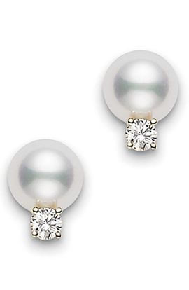 Mikimoto Mikimoto Akoya Pearl & Diamond Stud Earrings