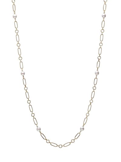 Mikimoto Women's M 18K Yellow Gold & 6.5MM Cultured Akoya Pearl Station Link Necklace/24"