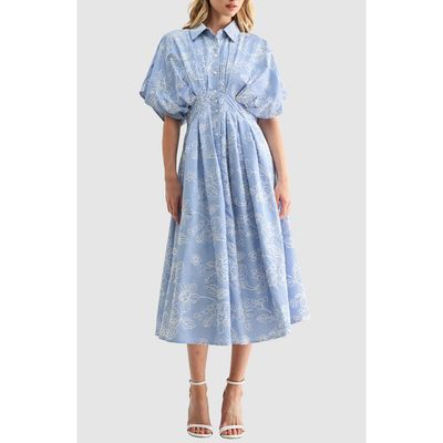 Mila Mae Mila Mae Embroidered Stripe Midi Shirtdress
