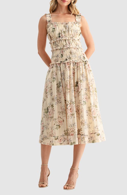 Mila Mae Mila Mae Floral Print Ruched Midi Dress